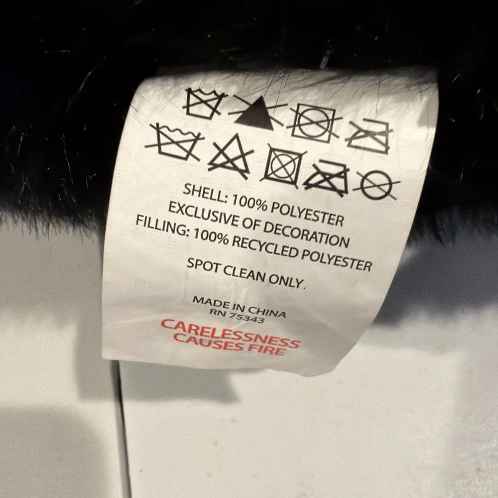 Cynthia Rowley‎ Curious BLACK CAT Faux Fur Pillow Stuffed Green Eyes